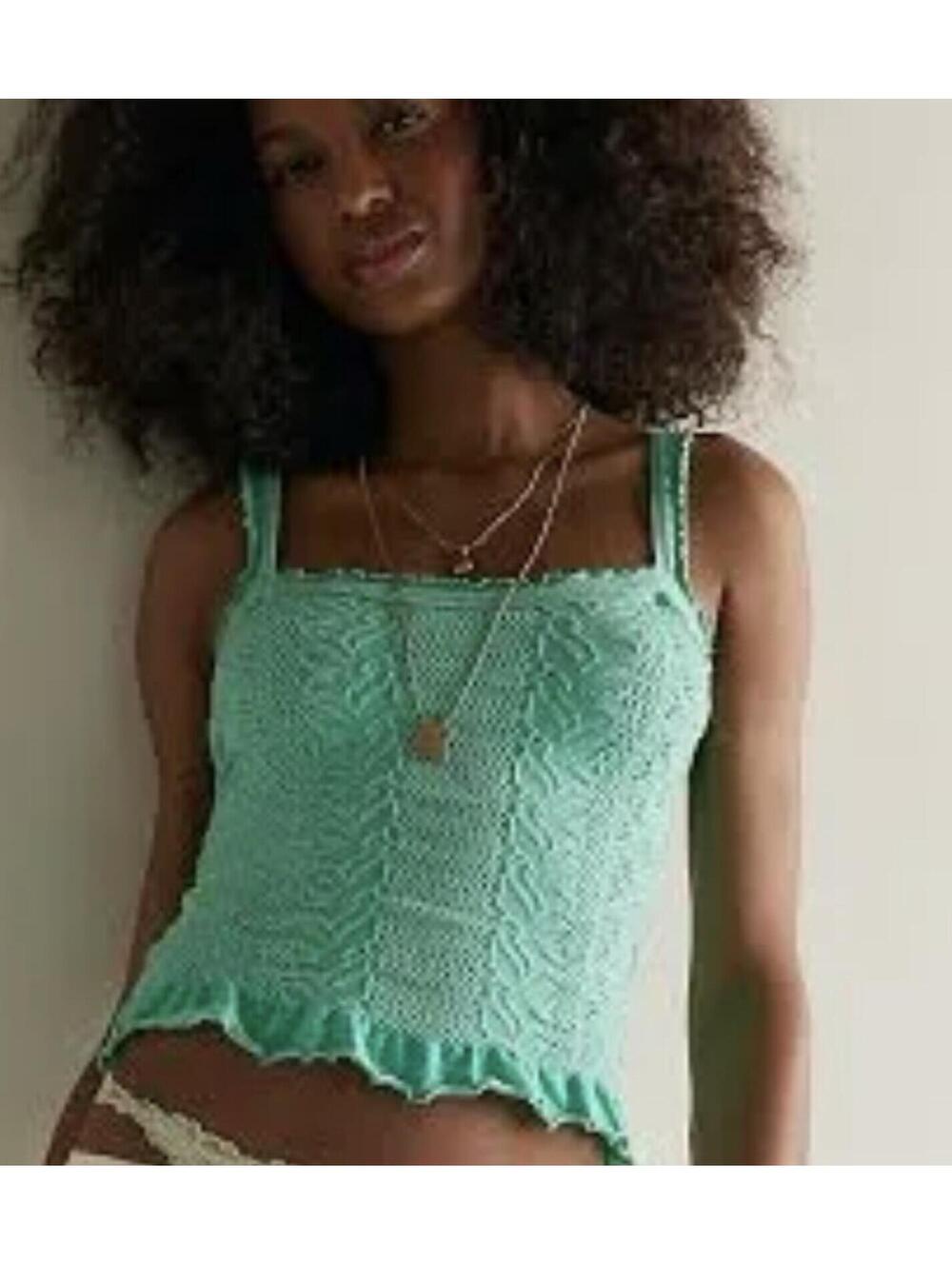 Nwt Free people PURPLE So Soft Frill Square Neck Tank Sz M/L